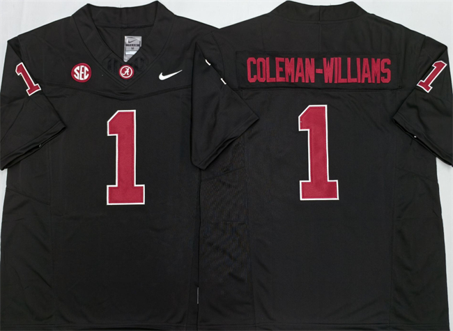 Men's Black Alabama Crimson Tide #1 Ryan Alexander Coleman-Williams Jr 2026 F.U.S.E Stitched Football Jersey
